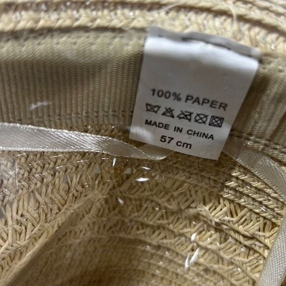 100% Paper Cowboy Hat w/ Leather Rainbow Band. Beige. OSFM. - Picture 6 of 7